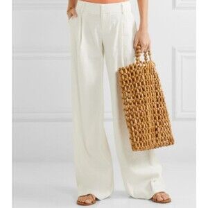 Alice + Olivia Classics Off White Linen Blend Wide Leg Pant Size 14